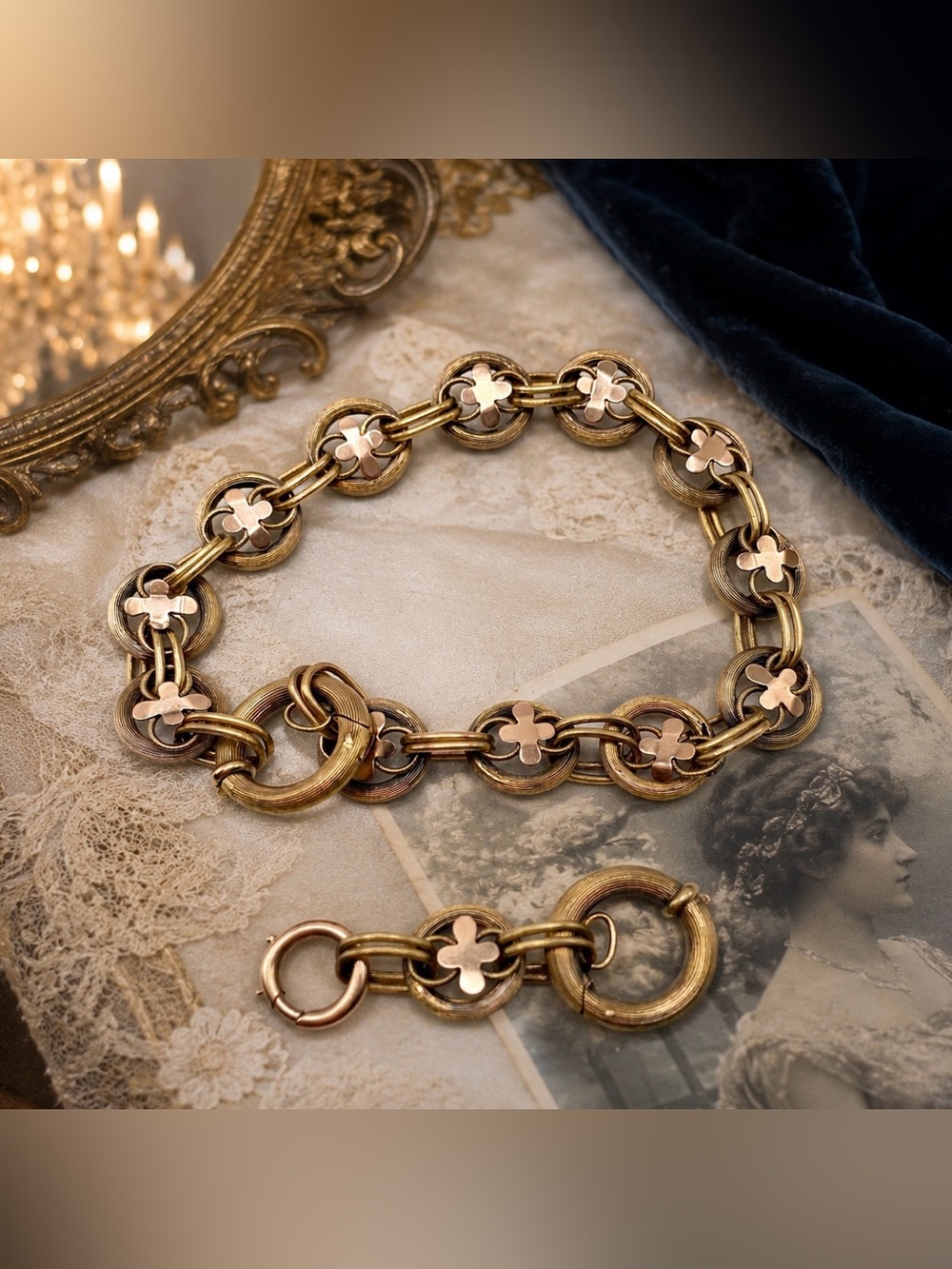 Antique 14K Two-Tone Gold Edwardian Bracelet 17.19g Convertible Estate Piece
